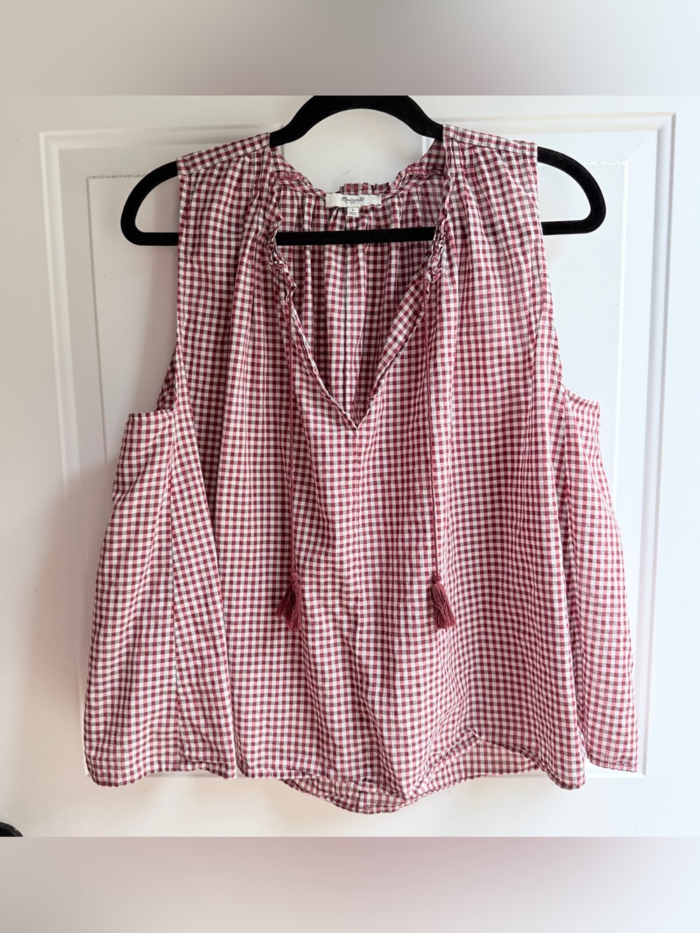 Madewell Red Gingham Tassel Tie Sleeveless Top Large